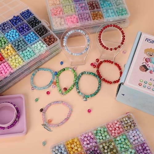 ASIMASIKE 6MM Glass Beads Kit for Jewelry Making - 3 Box Set 72 Colors, 3000pcs Round Colorful Beads for DIY, Beads for Bracelets, Gifts for Teen Girls thumbnail 8