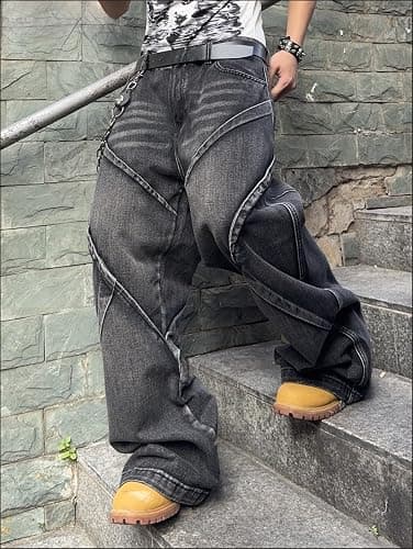 DFGIGT Mens Baggy Jeans Patchwork Y2k Hip Hop Wide Leg Denim Pants Casual Loose Fit Trousers Streetwear thumbnail 3