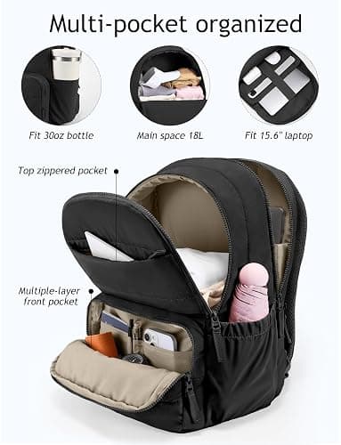 Uselike Travel Backpack for Women, 15.6 Inch Laptop Backpack, Quilted College Bookbag, Cute Work Backpacks, Water Resistant (Black) thumbnail 3