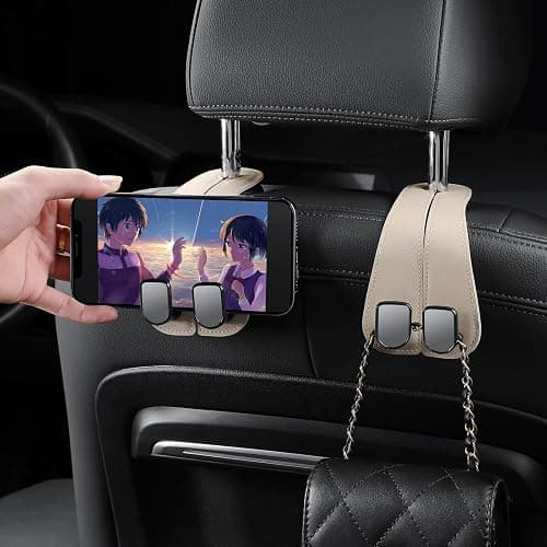2 Pack KAFANLIN Car Headrest Hooks for Purses and Bags Cute Leather Car Seat Back Head Rest Double Hooks for Bags Cute Pink Beige Car Accessories Headrest Back Seat Handbags Hook (Beige 2 Pack) thumbnail 6