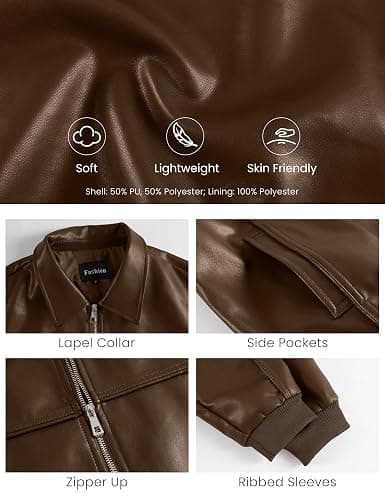 EsheSy Women's Oversized Leather Jacket Faux Suede Boyfriend Motorcycle Full Zip Bomber Jacket thumbnail 4