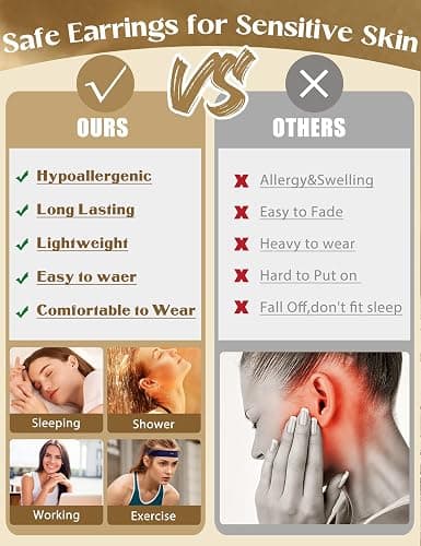 LOLIAS Hypoallergenic 14K Gold Plated Hoop Stud Earring Stacks for Women Trendy - Chain Cartilage Earrings Cute Silver Huggie Earrings Sets for Multiple Piercing Jewelry Lightweight 8Pairs thumbnail 6