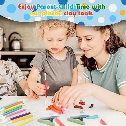 UUSYCUN 9PCS Clay Tools for Kids & Adult, UUSYCUN Plastic Air Dry Clay Tool Kit, Double-Head Sculpting Tools for Pottery, Polymer, Air Dry Clay, Modeling, Shaping, Cake Decoration thumbnail 2