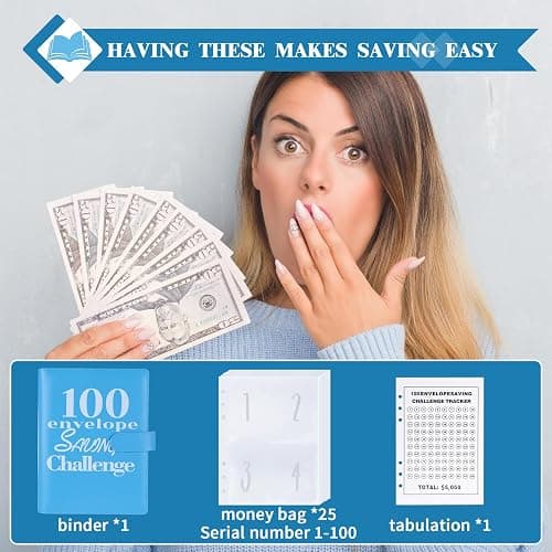 NICOOTH 100 Envelopes Money Saving Binder A5 Savings Challenge Book Easy and Fun Way to Save $5050 thumbnail 6