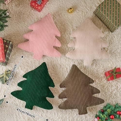 Lanpn Christmas Tree Pillows Set of 2, Christmas Decoration Narrow Stripes Winter Throw Pillow Soft Cute 3D Shaped Xmas Tree Throw Cushion for Sofa Bedroom Xmas Decor (18x16 inch, Pink) thumbnail 3