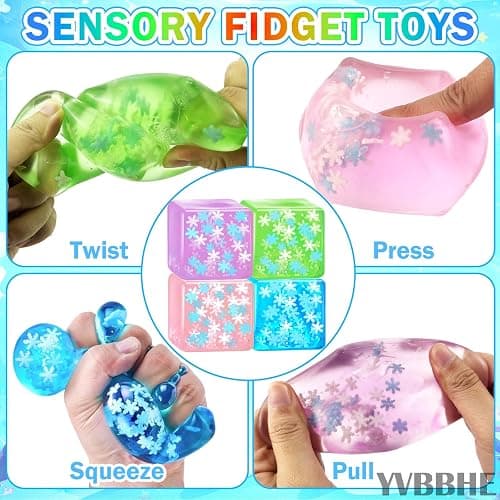 4 Pack Squeeze Cube with Glow in The Dark Snowflakes Inside，Squishy Fidget Gummy Toys ， Luminous Sensory Toys for Kids Autism , Maltose Balls for Anxiety Stress Relief Gifts for Kids thumbnail 3
