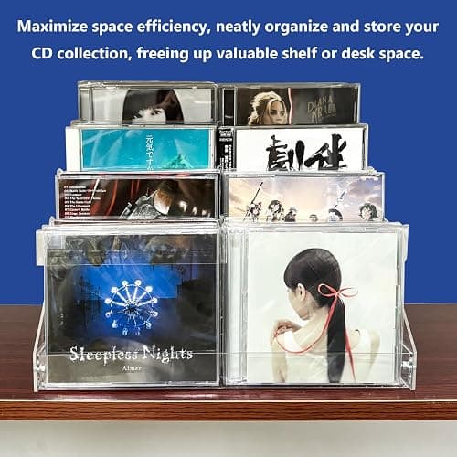 4Tier Clear Acrylic CD Holder - Cascading CD & DVD Storage Rack with Vinyl Record Stand - Holds up to 32 Cases (Large, Clear) thumbnail 6