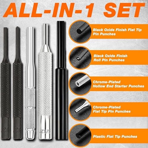 BESTNULE 25pc Punch Set and Hammer, Roll Pin Punch Set with Bench Block | Complete Punch Set, Enhanced Magnetic Bench Block, 4 Replaceable Hammer Faces, Heat-Treated 40#Cr Steel, Compact Case thumbnail 8