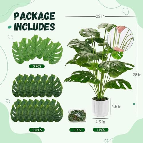 Der Rose 28" Fake Plants Large Artificial Monstera Faux Potted Plants Indoor Tall for Outdoor Living Room House Floor Front Porch Tree Decor thumbnail 3