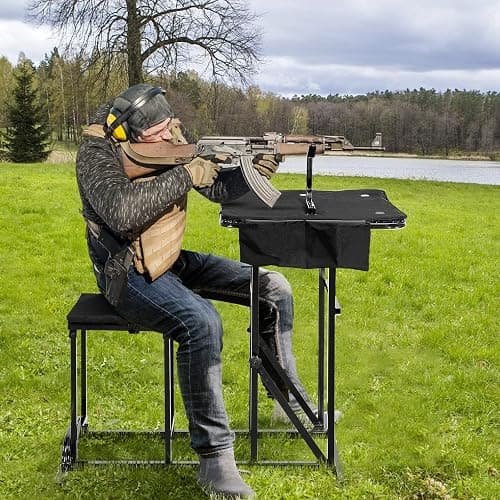 IRONMAX Foldable Shooting Bench, Height Adjustable Shooting Table with Padded Seat, Gun Rest & Gear Pockets, Portable Shooting Bench for Rifles, Outdoor Range and Hunting thumbnail 8