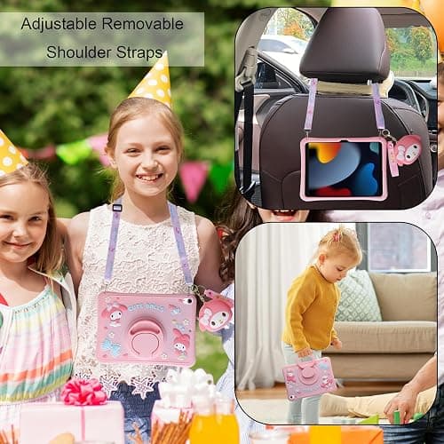 Carechoi Kids Case for iPad (A16) 11th Generation 11 inch 2025 / iPad 10th Gen 10.9" 2022 – Cute 3D Cartoon Silicone Tablet Cover for Girls with 360° Rotating Stand, Adjustable Strap (Pink) thumbnail 7
