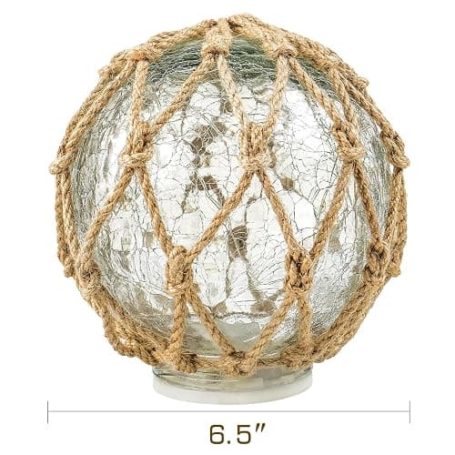 SAILINGSTORY Glass Fishing Float Nautical Lamp Coastal Beach Decor Cracked Glass Ball Night Light 6" thumbnail 2