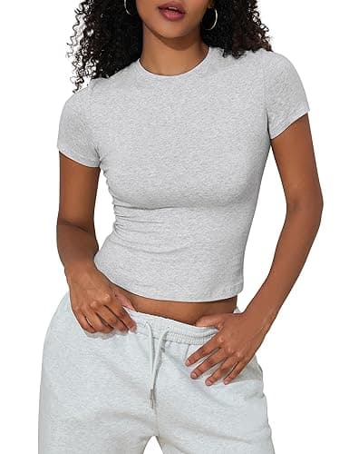 PrettyGuide Women's Crew Neck Short Sleeve Summer Basic Tee Tight Fit Cotton Jersey T Shirt Y2K Going Out Tops - Image 1