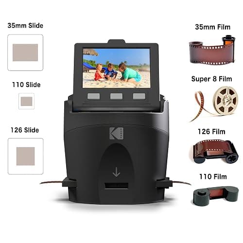 Kodak Scanza Digital Film & Slide Scanner – Converts 35mm, 126, 110, Super 8 & 8mm Film Negatives & Slides to JPEG – Includes Large Tilt-Up 3.5” LCD, Easy-Load Film Inserts, Adapters & More thumbnail 2