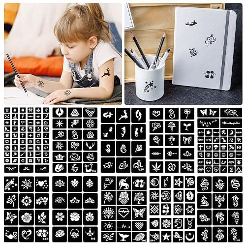16 Sheets Henna Tattoo Stencils Reusable for Women Girls and Kids, 280+ PCS Tattoos Templates, Airbrush Tattoo Stencil thumbnail 5