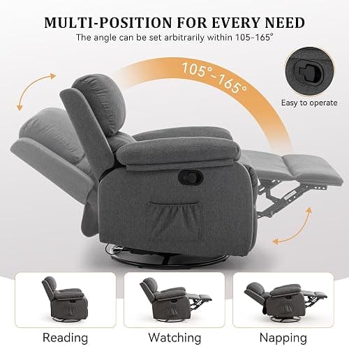 Korser Recliner Chair, 360 Swivel Rocker Chair for Adults, Small Rocking Recliner for Small Spaces, Upholstered Fabric Glider Recliner Nursery thumbnail 4