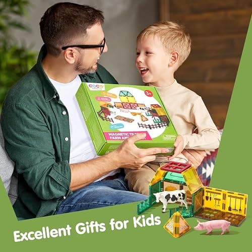COCO&Friends Magnetic Tiles Farm Animals for Toddlers Kids Ages 3-8 - 45 PCS Magnetic Blocks with Fence Building Toys for 3 Year Old Girl Boy Birthday Gift - Montessori Educational Magnet Toys thumbnail 2