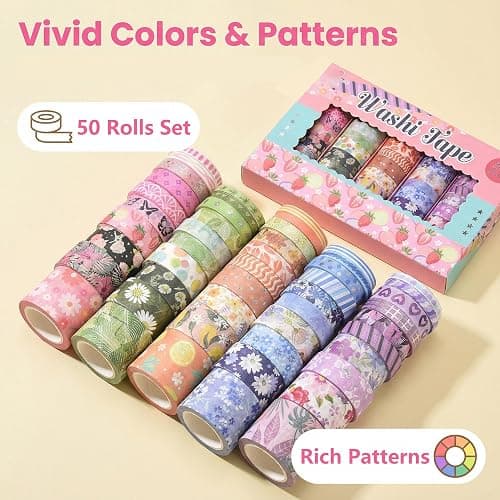 Sifaolp 50 Rolls Washi Tape Set, Assorted Sizes, for Junk Journal Scrapbook, Bullet Journaling Scrapbooking Supplies, Planner Sticker DIY Craft Decor (Dreamy Pastels) thumbnail 4
