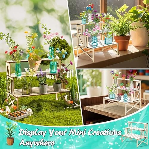 Make It Miniature Botanicals Kit - Mini Plants Collectibles with Flowers, Bouquets, Bonsai, Succulent, Garden, Wooden Display Stand - DIY Crafts Toy Gifts for Kids 6+, Collectors, Decoration thumbnail 5