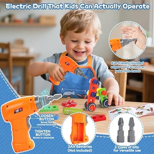 TONZE Wooden Kids Tool Set with Drill, Montessori Toys for 3 Year Old Boys | 44 Pcs with Apron & Box Easy Storage STEM Tool Set for Pretend & Fine Motor Skills Birthday Gifts for 3 4 5 Year Old Boy Girl thumbnail 3