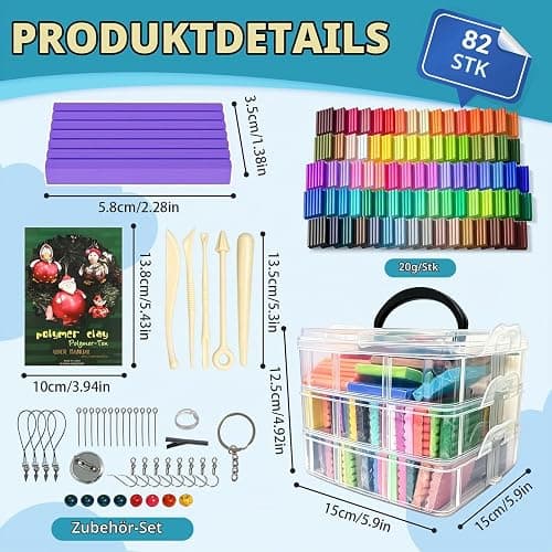 Xltionomix Polymer Clay Set, 82 Farben,mit 5 Werkzeugen & Zubehör | DIY Modelling Clay Oven Baking Clay Kit, 20 g/Block Soft Modeling Clay Kit, für DIY Schmuck Design, Skulptur, Home Decoration thumbnail 2