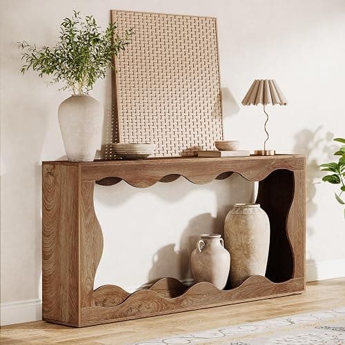 Tribesigns 63 Inches Farmhouse Console Table with Storage, Couch Table Behind Sofa, Long Entryway Sofa Station, Narrow Console Stand, Hallway Stand for Entryway Living Room, Wood Grain - Image 1