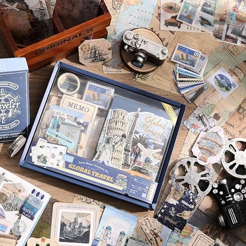 emmoolife Scrapbooking Supplies Kit, Daily Life World Travel Scrapbook Kit for Bullet Junk Journal, Stationery, A6 Grid Notebook, DIY Journaling Supplies, Birthday Craft Gift Teen Women thumbnail 2