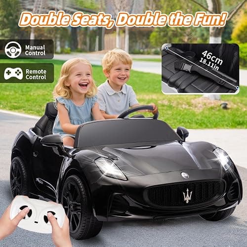 Acnico 2 Seater Kids Ride on Car with Remote Control -24V 4WD Licensed Maserati GranTurismo Ride on Toys, Bluetooth, High/Low Speed, 132lb Capacity, Toddler Electric Car Gift for Boys Girls (Black) thumbnail 6