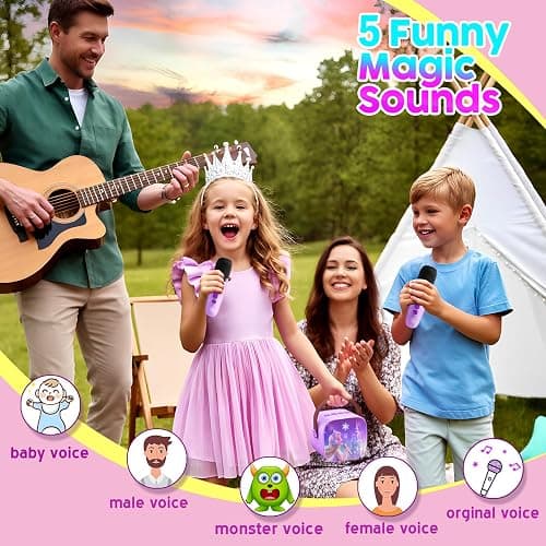 Kids Karaoke Machine for Kids Frozen Toys for Girl Gift, Mini Karaoke Machine With 2 Wireless Microphones Ages 3,4,5,6,7,8,9,10,11,12+ Year, Microphone for Kids Christmas or Birthday Toy Gift (Purple) thumbnail 4