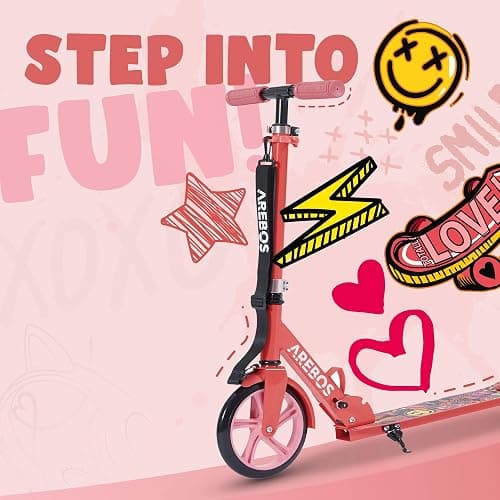 Arebos Cityroller Tretroller Scooter höhenverstellbar | klappbar | inkl. Traggurt | XXL Räder | Tritt-Bremse | für Kinder und Erwachsene | bis 100kg belastbar | Kickroller | Kickscooter thumbnail 2