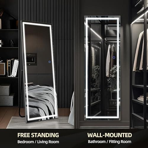 TRUNBACK 63"x20" LED Floor Mirror, Dimmable 3-Color Lighted Frame, Full-Length Mirror for Bedroom, Gym & Makeup, Freestanding/Wall Mount thumbnail 5