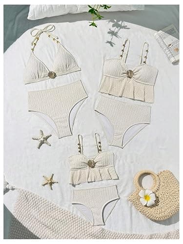OYOANGLE Girl's Two Piece Metallic Shell Bikini Sets Cut Out Ruffle Top High Waist Hipster Swimsuit thumbnail 5