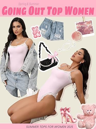 Starrylion Lace Bodysuit Square Neck Sleeveless Bodysuits Sexy Going Out Tops - Blush Pink - XS thumbnail 4