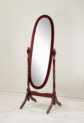 Roundhill Furniture Traditional Queen Anna Style Wood Floor Cheval Mirror, Cherry Finish - Image 1