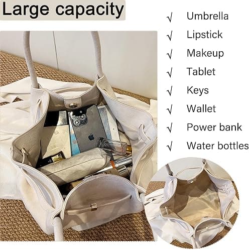 Makukke Kunstwildleder Tote Bag, Kunstwildleder Tasche Damen Hobo Handtasche Damen Mittelgroß Vintage Schultertasche Slouchy Bag für Arbeit Büro Reisen Einkaufen Schule - Kaffee thumbnail 5