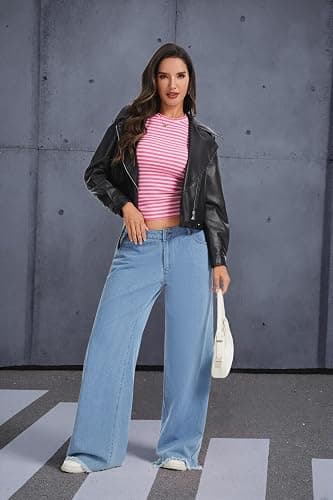 Eyanse Ribbed Long Sleeve Tops for Women,Stretch Striped Shirt Slim Fit Tee thumbnail 3