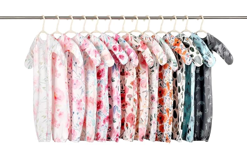 Terriboo Newborn Baby Long Sleeve Sleeper Gown with Mittens Knotted Gown Coming Home Outfit Nightgown with Hat Set 2 Packs thumbnail 7