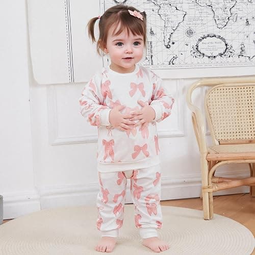 PUHHAPIEY Baby Girl Fall Winter Outfits Toddler Clothes Long Sleeve Floral Graphic Crewneck Sweatshirt + Joggers Pants Set thumbnail 2