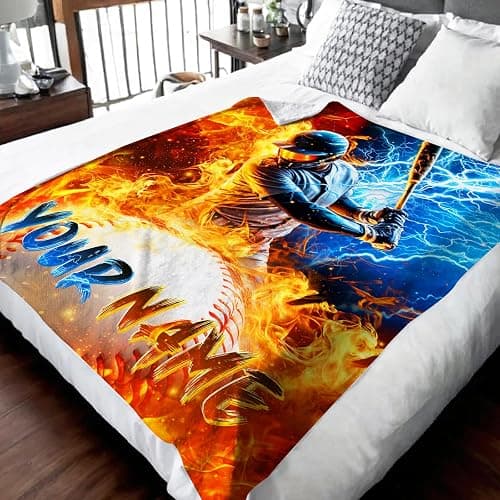 Blanket for Boys Personalized Baseball Throw Blankets Gift for Kids, 40x50 Inches Lightweight Cozy Custom Sport Theme Throw for Sofa Couch Bed Office thumbnail 2