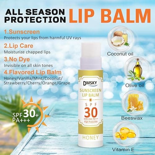 DMSKY SPF Lip Balm Bulk 64 Pack, Sunscreen Lip Balm SPF 30, Broad Spectrum UVA/UVB Protection, Lip Sunblock Bulk Sunscreen Travel Size thumbnail 3