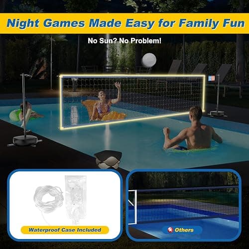 Oswerpon Pool Volleyball Net Set with LED Lights, 15-32FT Width Adjustable | Battery LED Lights, No Solar Needed, Scoreboard, 2 Balls, Pump, Storage Bag thumbnail 4