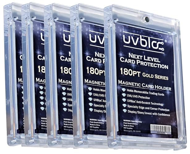 UVBLOC One Touch Card Holder 180pt (5 Pack) Magnetic Baseball Jersey Patch Protectors Sleeves Cases for Trading Sports Cards - Image 1