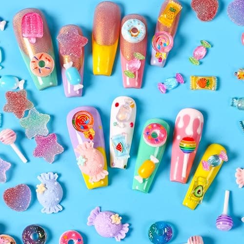3D Mix Assorted Color Acrylic Multi Cute Nail Art Charms Hollow Candy Jewelry Supplies for Nail Art Design DIY Crafts Accessories (Macaron Candy) thumbnail 3