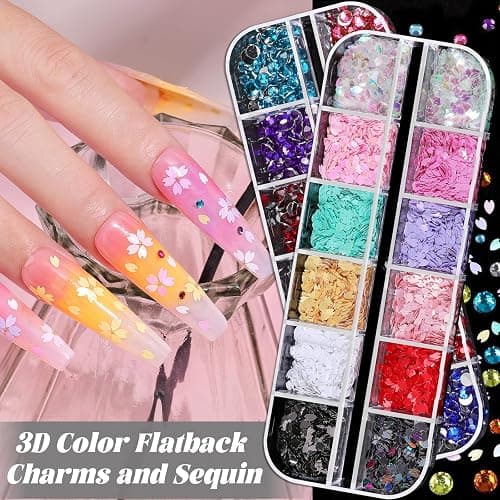 Nail Charms and Gems, Charms for Nails Design Kit with 10 Boxes 3D Nail Charms Colorful Clear Flatback Rhinestones Pearls,Diamonds,Picker Tools,Rhinestone Stickers thumbnail 5