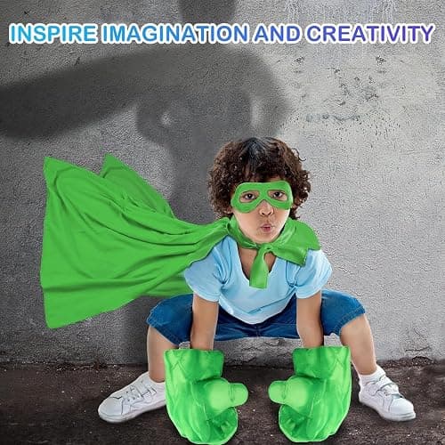 PROVAINT Superhero Gloves for Kids - Soft Plush Boxing Mitts with Secure Grip for Role Play, Halloween Dress Up, Birthday Gifts - Green Hero Costume Accessories for Children and Adults （Green） thumbnail 2
