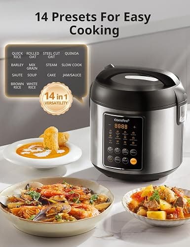 COMFEE' Rice Cooker, 14-in-1 Stainless Steel Multi Cooker, Slow Cooker, Steamer, Sauté, and Warmer, 5.3 QT, 20 Cups Cooked (10 Cups Uncooked), Brown Rice, Quinoa and Oatmeal thumbnail 2