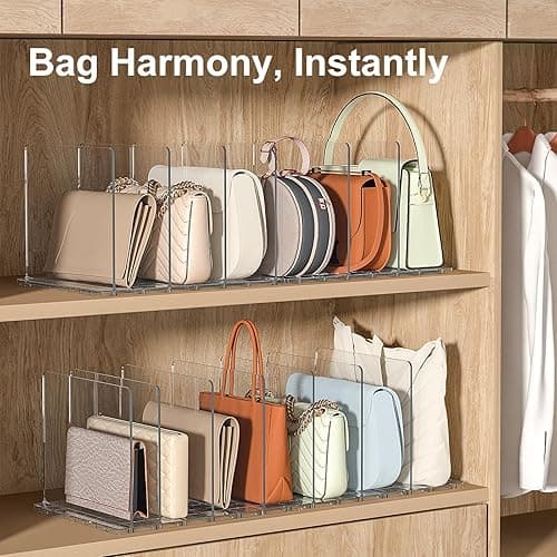 SortNStore Bag & Purse Organizer for Closet: Adjustable Clear Handbag Storage Shelf - Plastic Clutch Dividers for Closet Organizers and Storage - Keep Carteras & Pocketbook Upright thumbnail 4