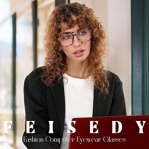 FEISEDY 2Pack Blue Light Blocking Glasses Fake Nerd Clear Square Computer Lightweight Pilot Glasses Frame Oversized B2866 thumbnail 2