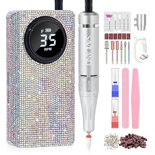 SAVILAND Professionl Nail Drill Kit: Diamond Shiny | 35000RPM Electric Nail Drill Machine | Professional Drill Bits Drill Nail File Buffer Dust Brush Expert Salon Use Manicure Pedicure - Glitter - Image 1