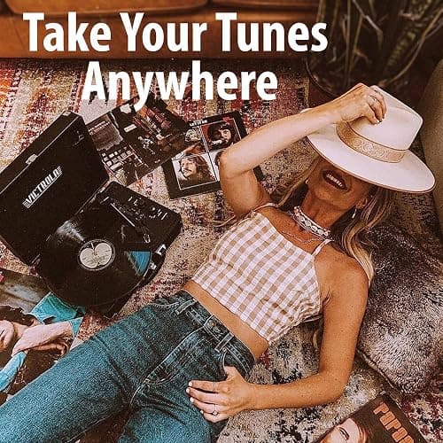 Victrola Vintage 3-Speed Bluetooth Portable Suitcase Record Player with Built-in Speakers | Upgraded Turntable Audio Sound| Includes Extra Stylus | Turquoise, Model Number: VSC-550BT-TQ - Turquoise thumbnail 7